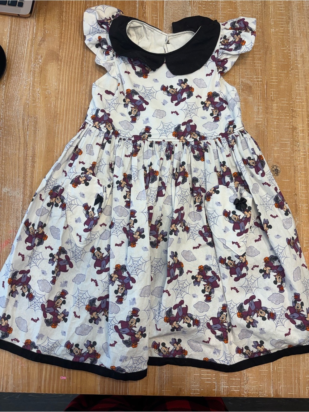 Disney Girls' White Dress with Black Collar - Character Print